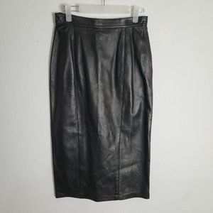Mario Vittorio Women's High Waisted Midi Pencil Italian Leather Skirt
